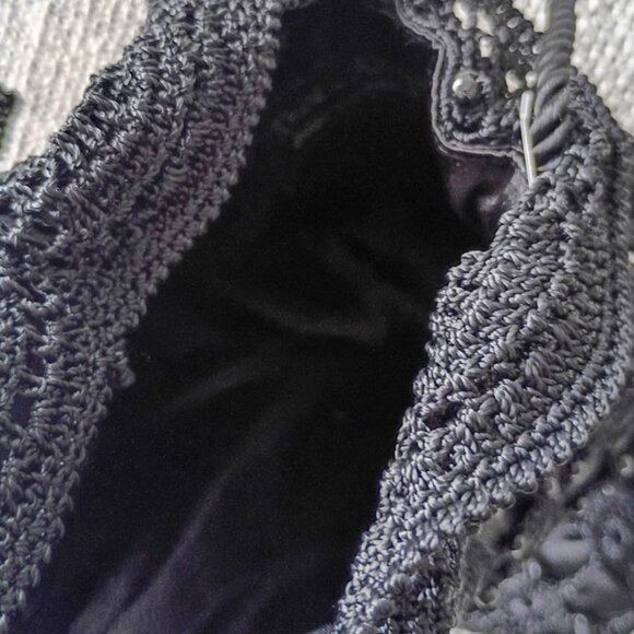 Knitted Lace Black Drawstring Pouch with beads Small Evening Purse Elegant | NEW - Picture 7 of 7